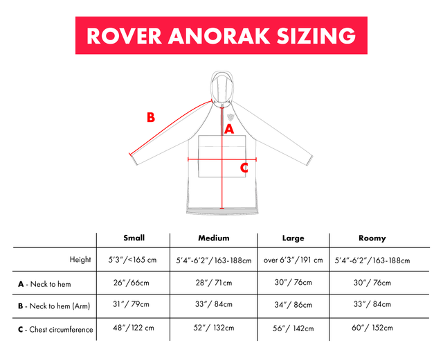 Anorak Size Chart Small Medium Large Roomy