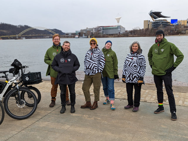 Group of folks in BikePGH Anoraks